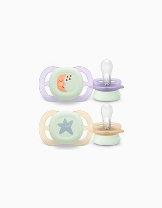 Pack 2 Sucettes Ultra Start Night Philips Avent pour Fille, 0-2M