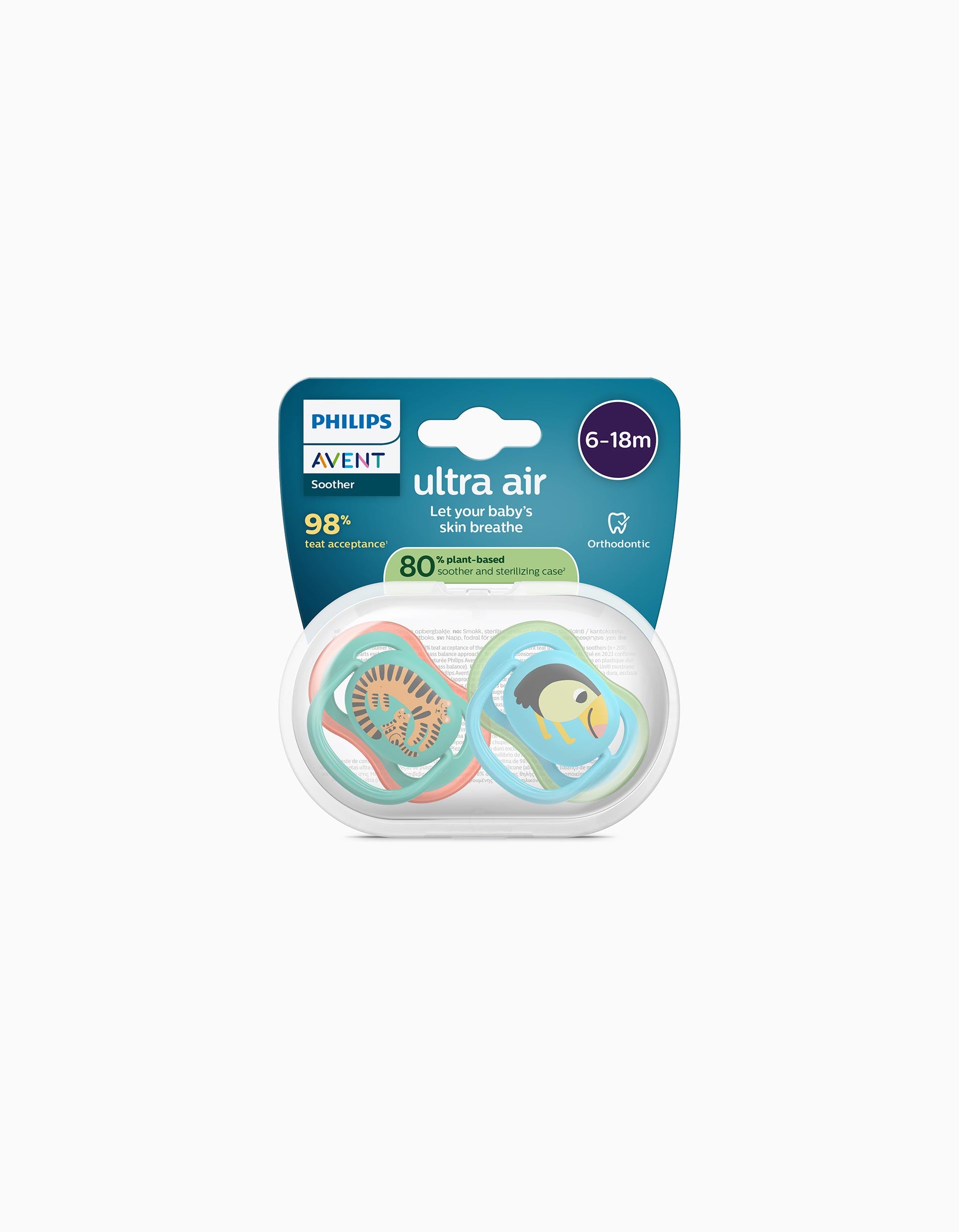 Pack of 2 Philips Avent Ultra Air Deco Soothers for Boys, 6-18M