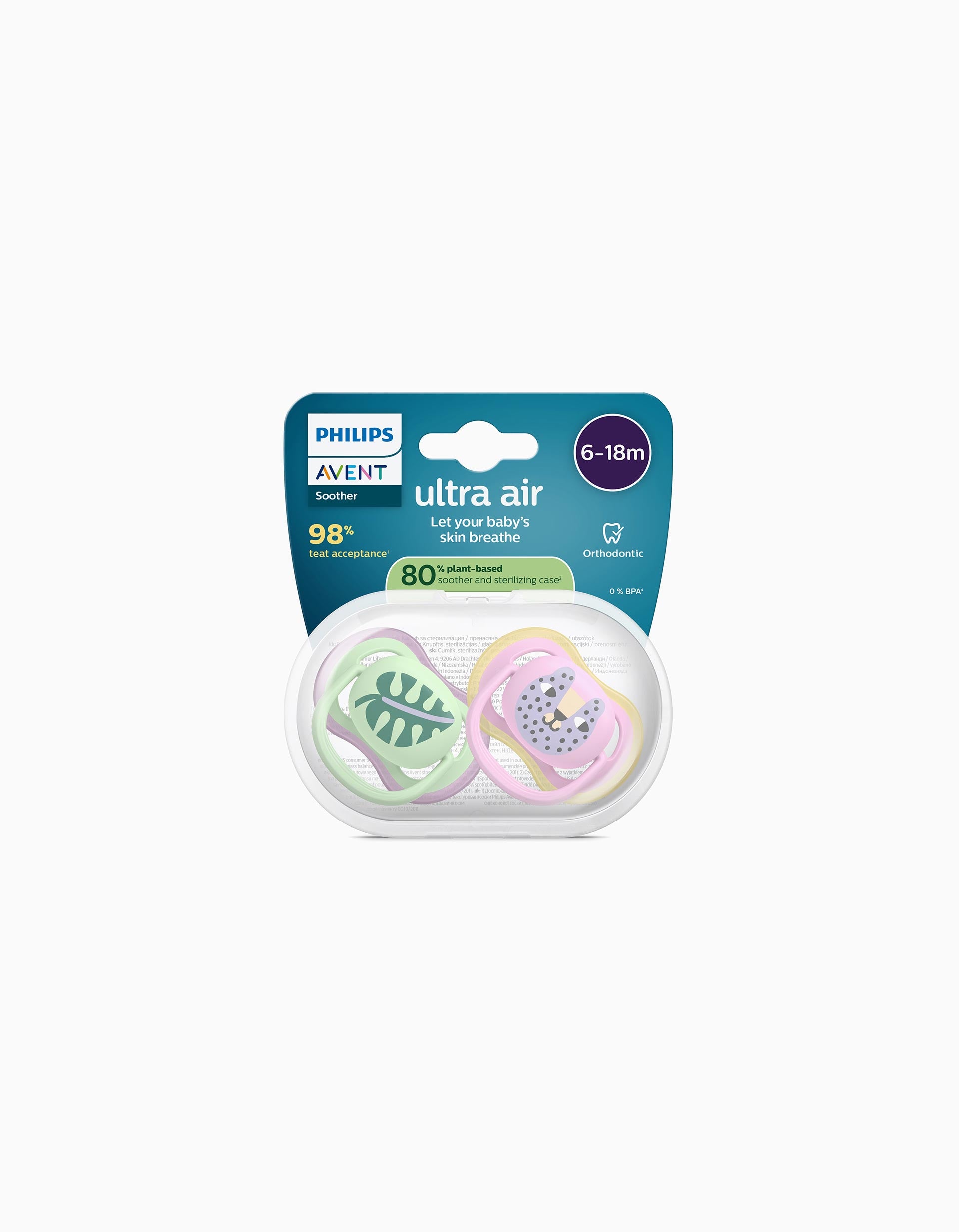 Pack of 2 Philips Avent Ultra Air Deco Soothers for Girls, 6-18M