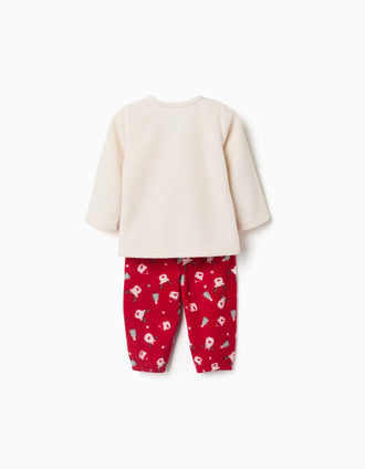 Pijama largo de felpa polar con bordados para bebé, blanco/rojo