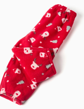 Pijama largo de felpa polar con bordados para bebé, blanco/rojo