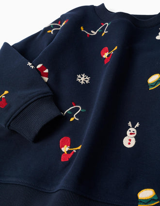 Brushed sweatshirt with festive motif for boys, navy blue