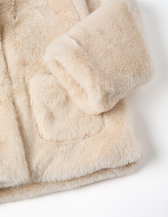 Chaqueta de pelo con capucha y bolsillos para bebé niña, beige claro