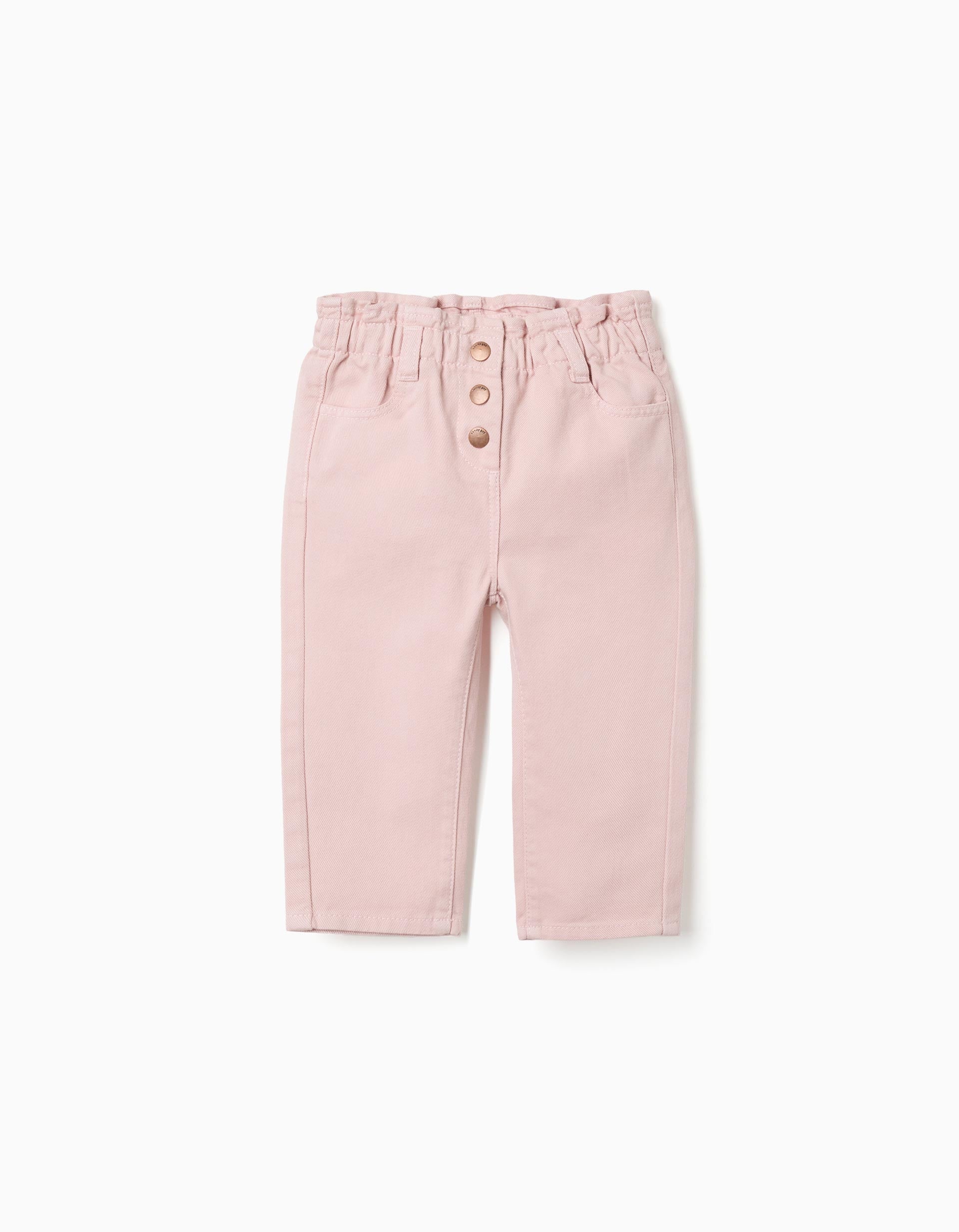 Baggy twill trousers for baby girls, light pink