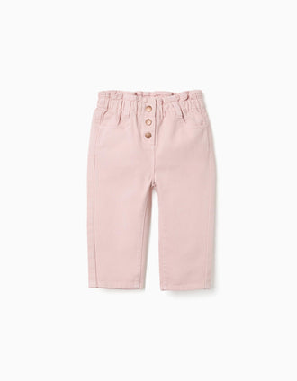 Baggy twill trousers for baby girls, light pink