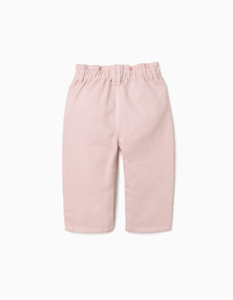 Baggy twill trousers for baby girls, light pink