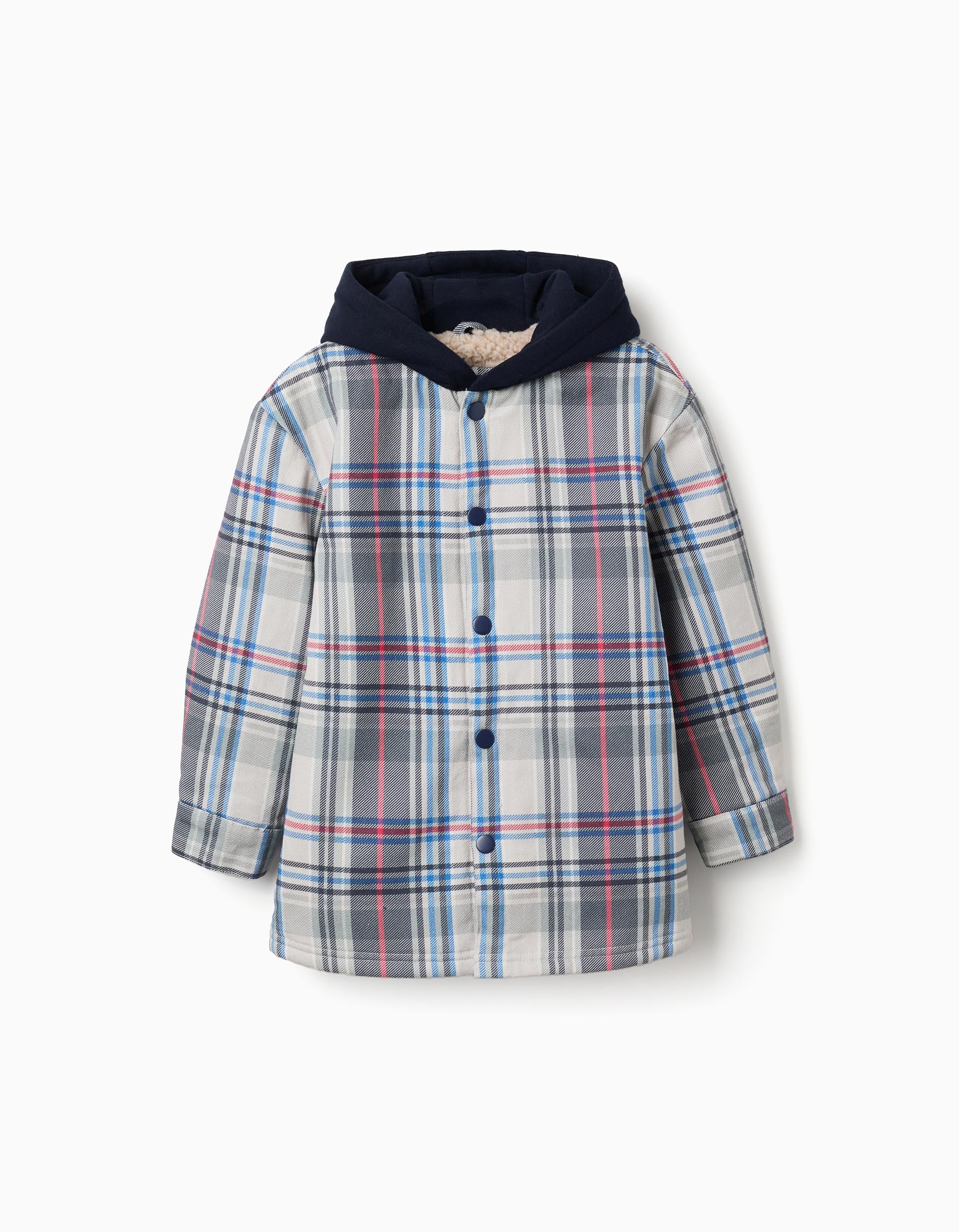 Sobrecamisa a cuadros con capucha y forro de sherpa para niño, multicolor