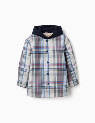 Sobrecamisa a cuadros con capucha y forro de sherpa para niño, multicolor