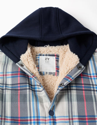 Sobrecamisa a cuadros con capucha y forro de sherpa para niño, multicolor