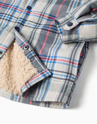 Sobrecamisa a cuadros con capucha y forro de sherpa para niño, multicolor