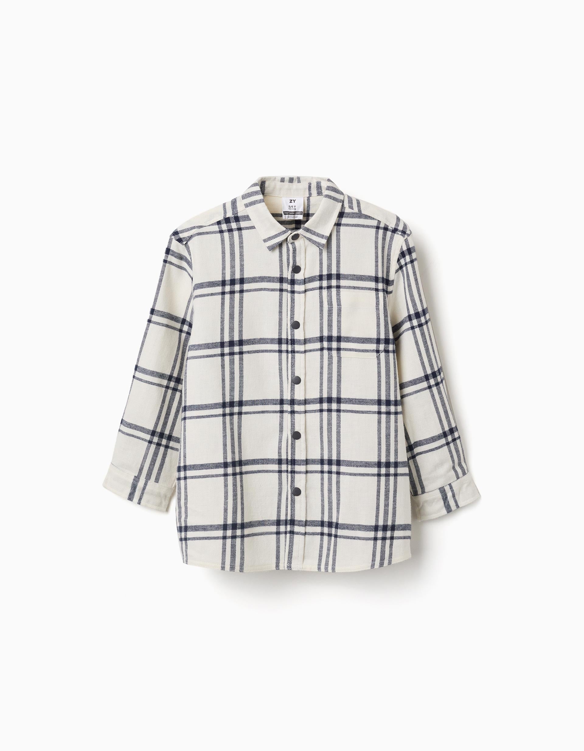 Chemise en flanelle à manches longues à carreaux pour garçon, blanc/bleu