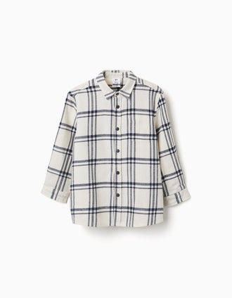 Chemise en flanelle à manches longues à carreaux pour garçon, blanc/bleu