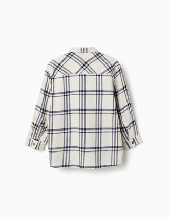 Chemise en flanelle à manches longues à carreaux pour garçon, blanc/bleu