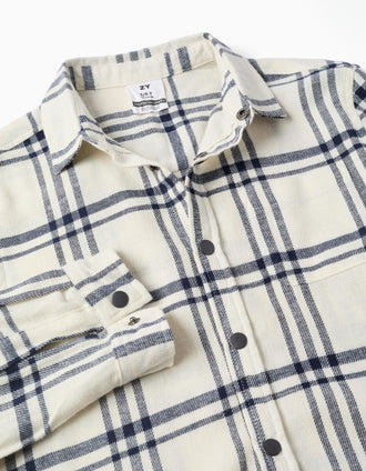 Chemise en flanelle à manches longues à carreaux pour garçon, blanc/bleu