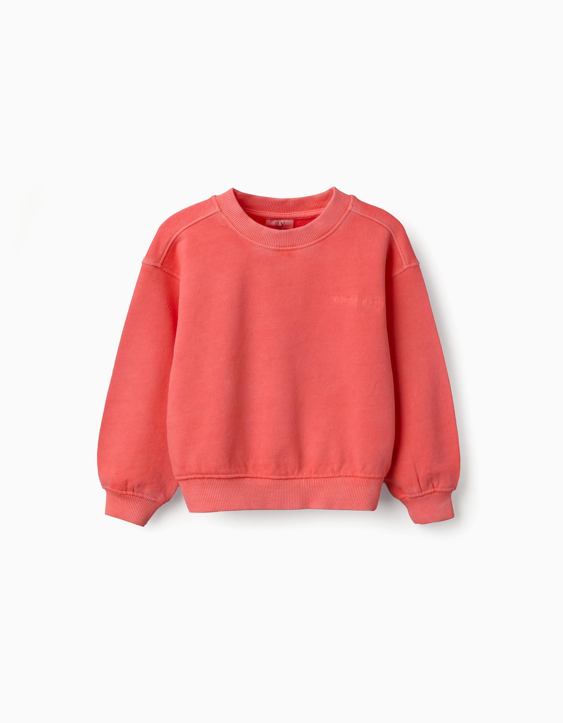 Sweat en coton avec épaules tombantes pour bébé fille, corail néon