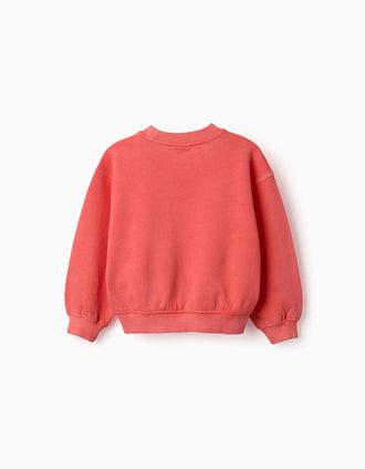 Sweat en coton avec épaules tombantes pour bébé fille, corail néon