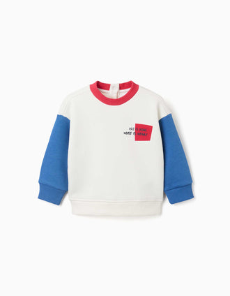 Brushed sweatshirt with chest print for baby boys, white/blue/red