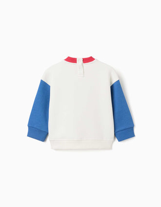 Brushed sweatshirt with chest print for baby boys, white/blue/red