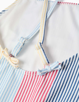 Striped swimsuit with crossed straps You&Me for girls, red/blue/yellow