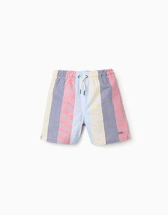 Striped swim shorts with drawstring You&Me for boys, red/blue/yellow