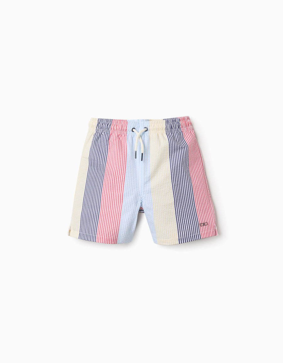 Striped swim shorts with drawstring You&Me for boys, red/blue/yellow