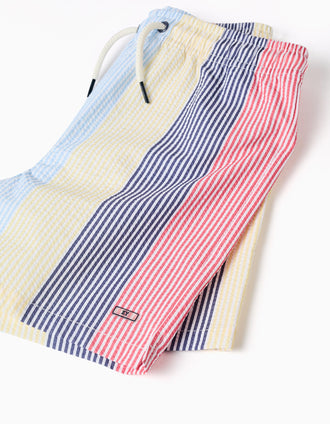 Striped swim shorts with drawstring You&Me for boys, red/blue/yellow