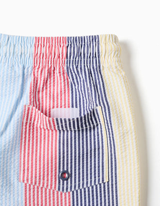 Striped swim shorts with drawstring You&Me for boys, red/blue/yellow