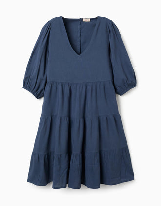 Dress with balloon sleeves and cut-out You&Me for women, blue