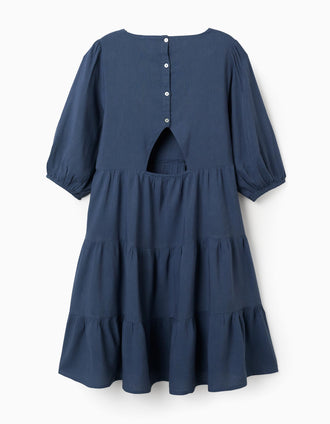 Dress with balloon sleeves and cut-out You&Me for women, blue