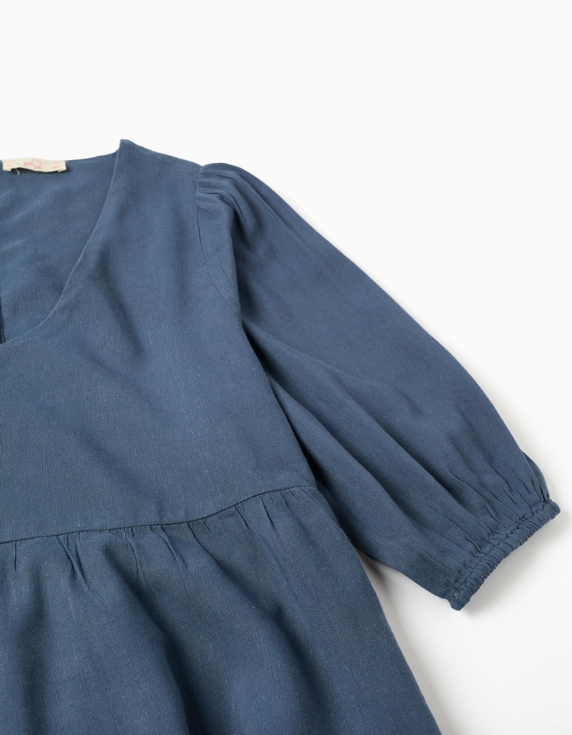 Vestido com mangas balão e recorte You&Me para mulher, azul