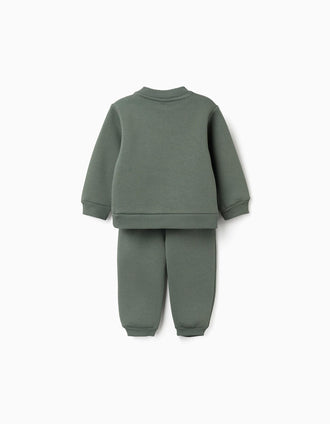 Brushed jogging set with house print for baby boys, dark green
