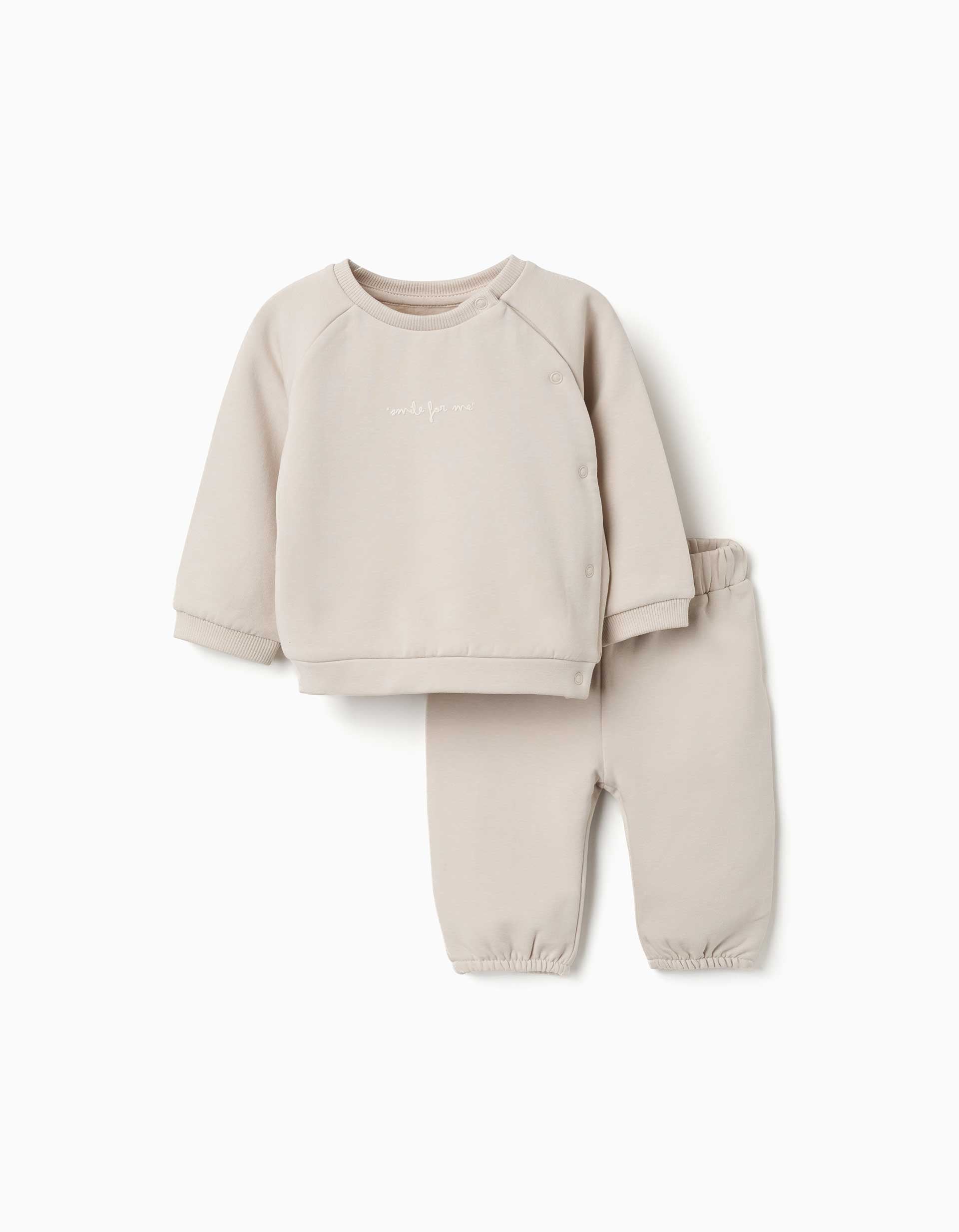 Brushed sweatshirt and trousers set for newborns, light beige
