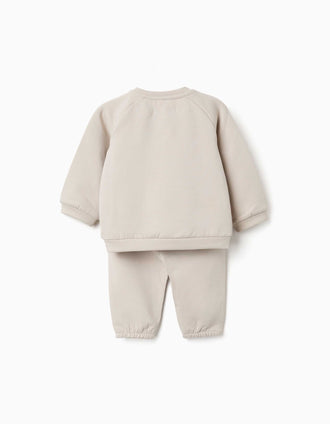 Brushed sweatshirt and trousers set for newborns, light beige