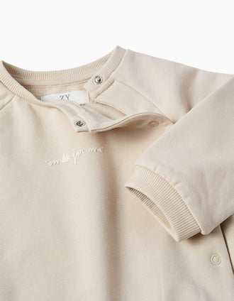 Brushed sweatshirt and trousers set for newborns, light beige