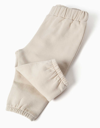 Brushed sweatshirt and trousers set for newborns, light beige