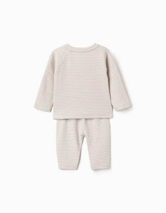 Top de manga larga y pantalón a rayas para recién nacidos, beige/blanco