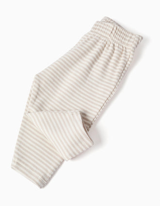 Top de manga larga y pantalón a rayas para recién nacidos, beige/blanco