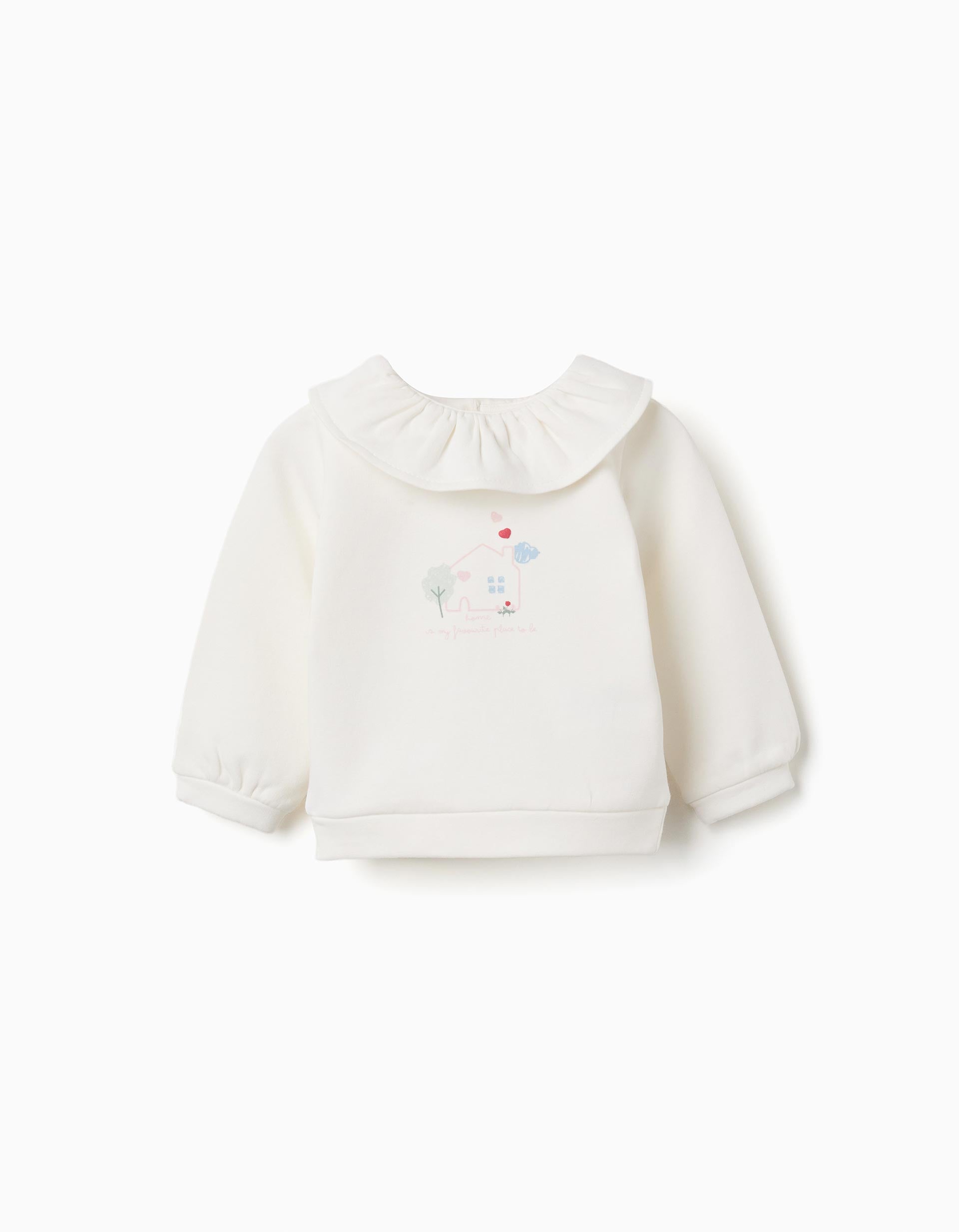 Sweat en coton peigné avec imprimé maison pour nouveau-née, blanc