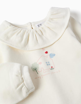 Sweat en coton peigné avec imprimé maison pour nouveau-née, blanc