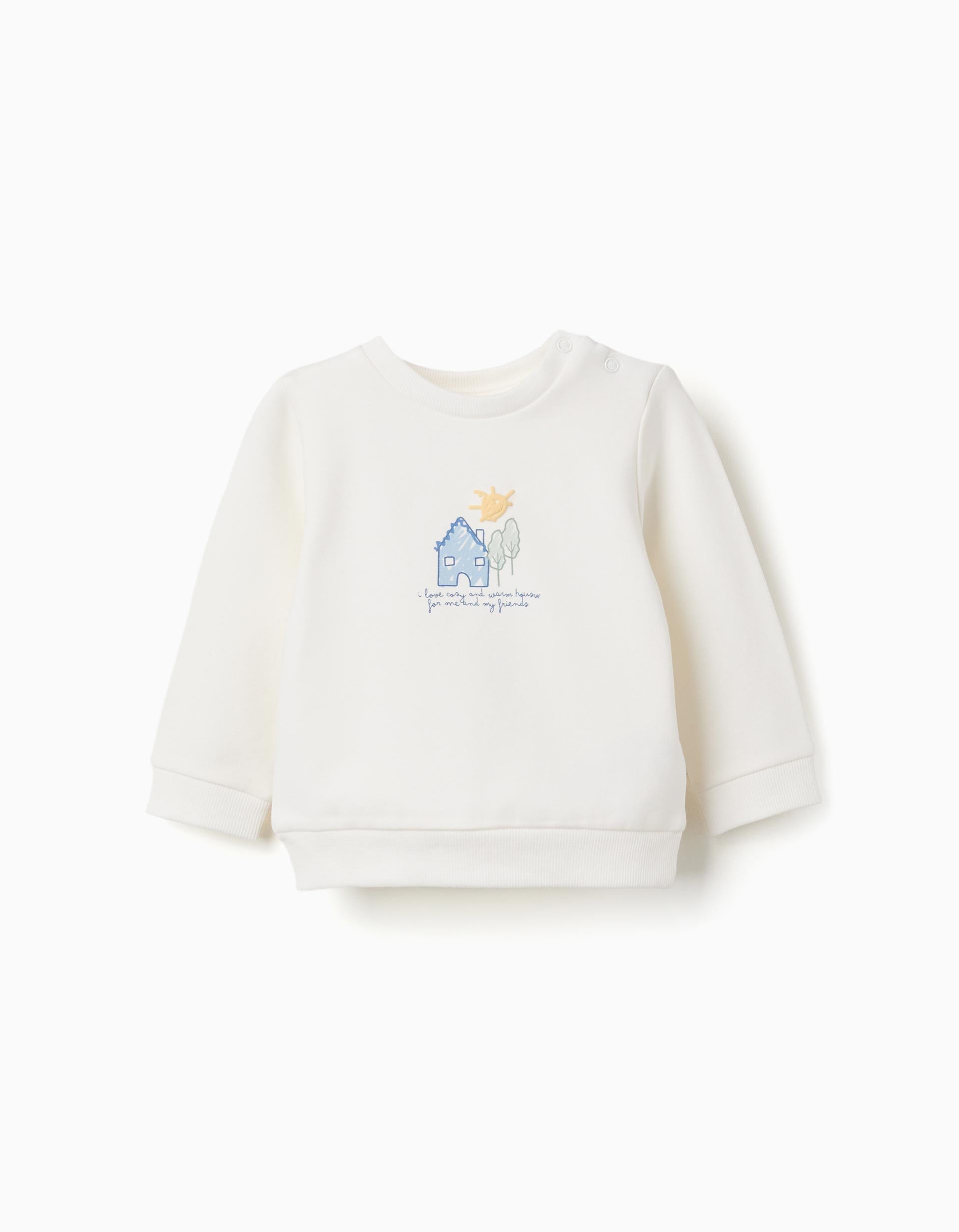 Sweat en coton peigné avec imprimé maison pour nouveau-nés, blanc
