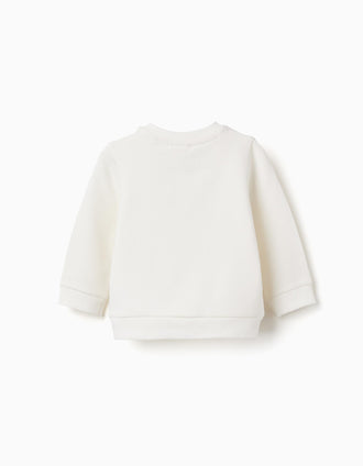 Sweat en coton peigné avec imprimé maison pour nouveau-nés, blanc