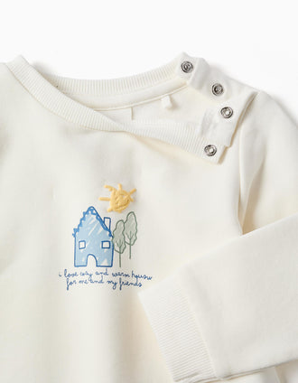 Sweat en coton peigné avec imprimé maison pour nouveau-nés, blanc