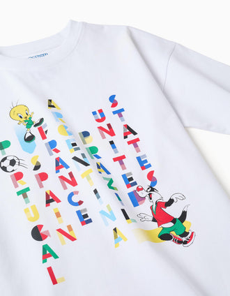 T-shirt de algodão + calções Looney Tunes para criança, branco/azul