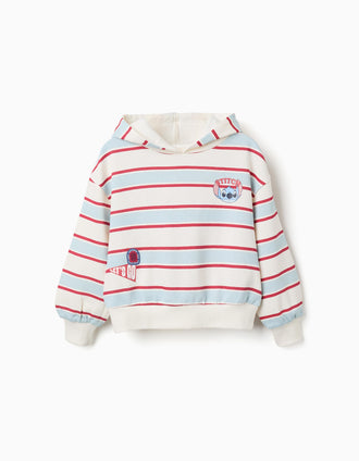 Sweat cardada às riscas com capuz Stitch para menina, multicolor