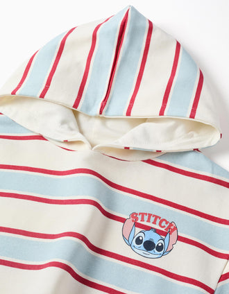 Sweat cardada às riscas com capuz Stitch para menina, multicolor