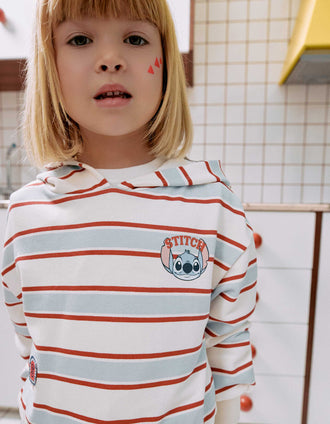 Sweat cardada às riscas com capuz Stitch para menina, multicolor