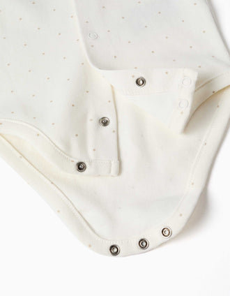 Conjunto de body e macacão de algodão para recém-nascidos, branco/bege