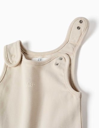 Conjunto de body e macacão de algodão para recém-nascidos, branco/bege