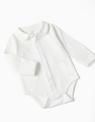 Cotton bodysuit + velvet dungarees set for newborns, white/beige