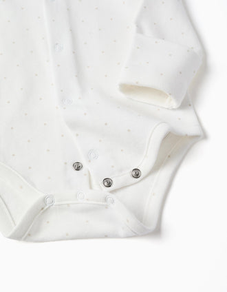 Cotton bodysuit + velvet dungarees set for newborns, white/beige